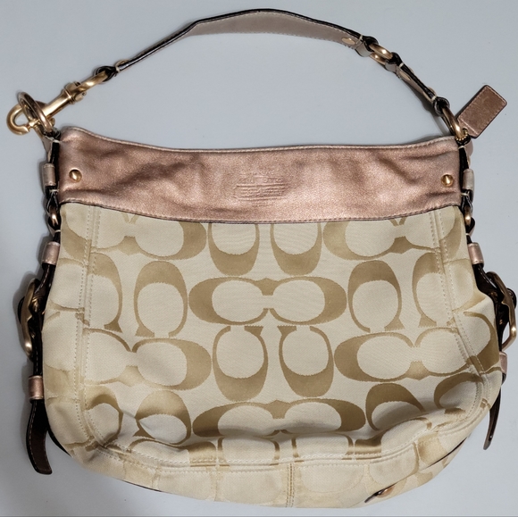 🩷RARE🩷 Authentic Coach Signature Metallic Rose Blush Large Shoulder Bag - Picture 1 of 16